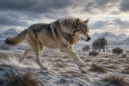 Running Beringian Wolf